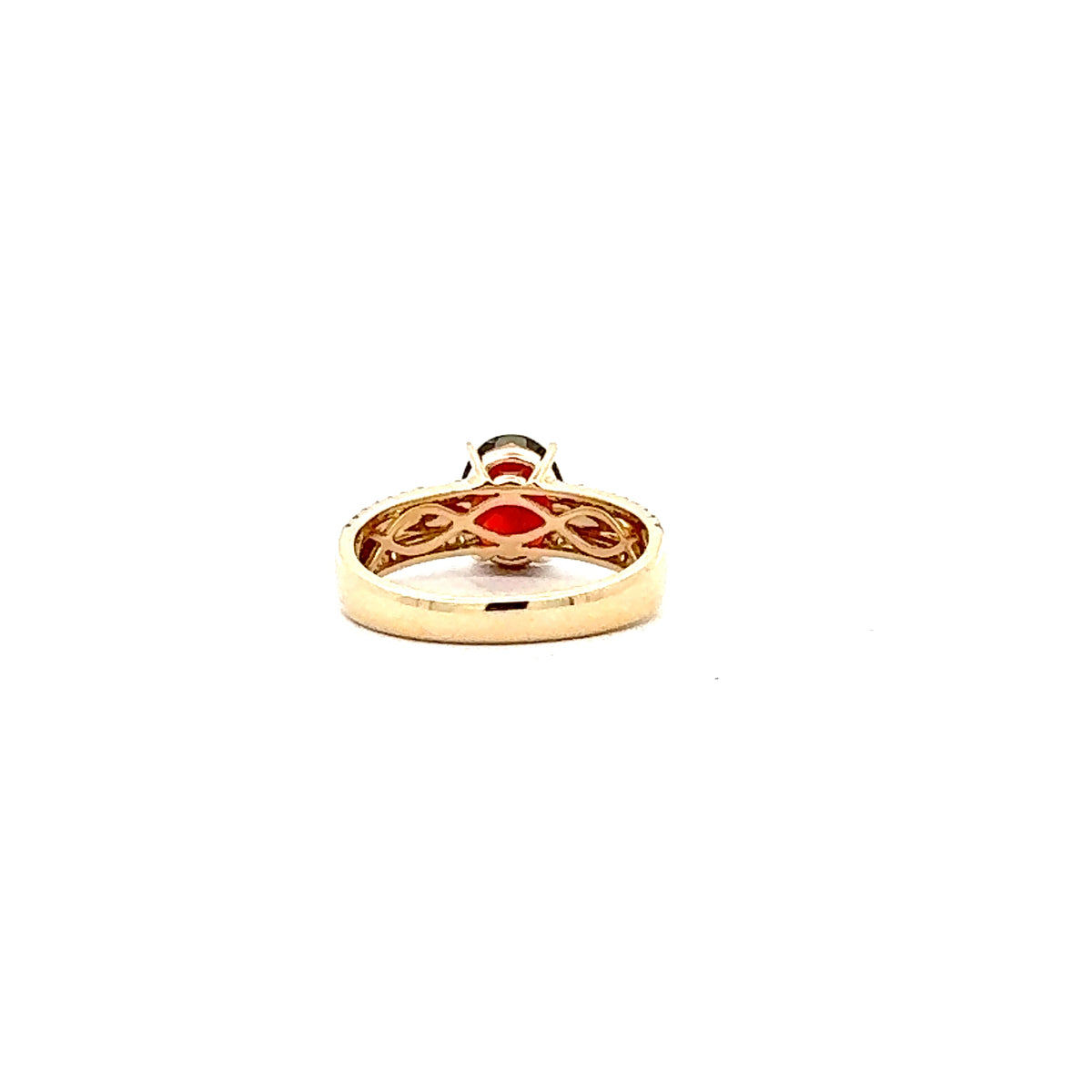 10K Yellow Gold Garnet and Diamond Brushed Ring