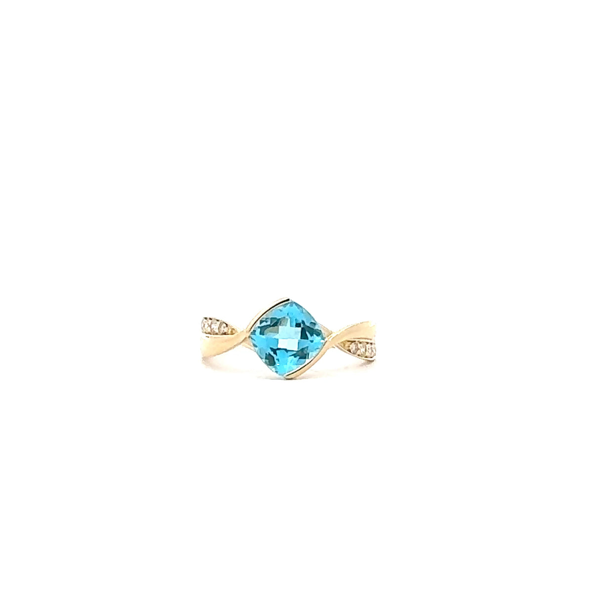 10K Yellow Gold Swiss Blue Topaz and Diamond Ring