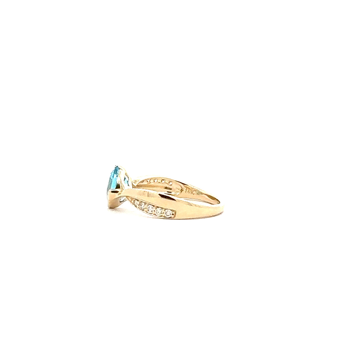 10K Yellow Gold Swiss Blue Topaz and Diamond Ring