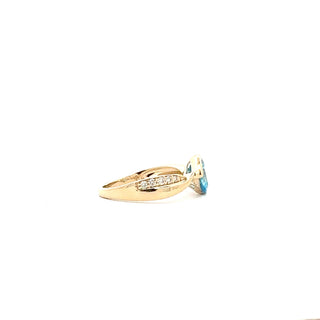10K Yellow Gold Swiss Blue Topaz and Diamond Ring
