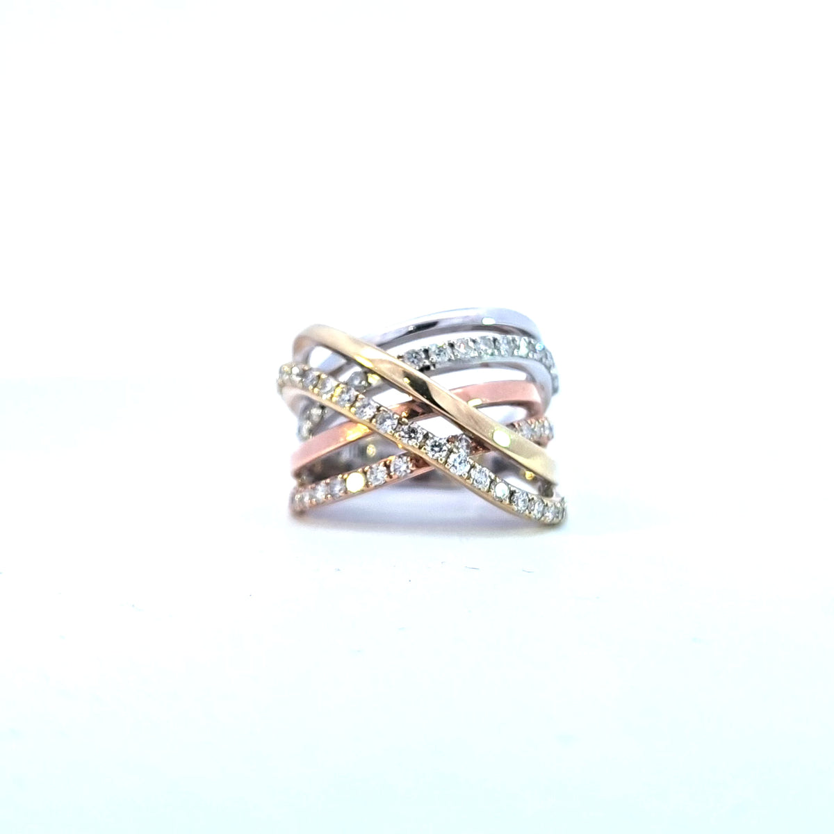 10K Yellow, White and Rose Gold Three Tone Diamond Ring