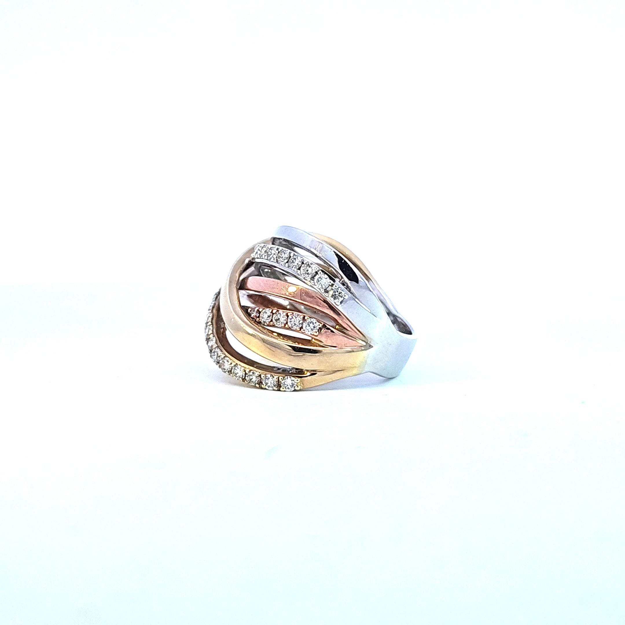 10K Yellow, White and Rose Gold Three Tone Diamond Ring - 4
