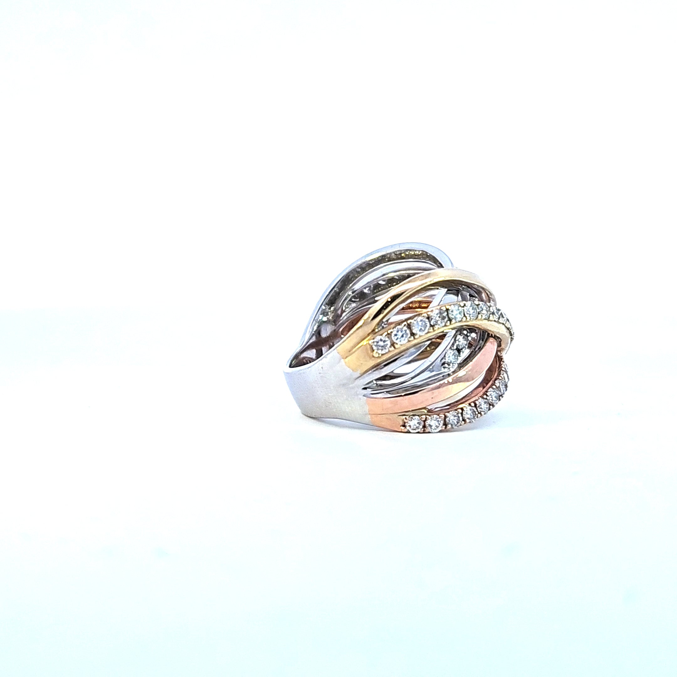 10K Yellow, White and Rose Gold Three Tone Diamond Ring - 4