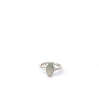 14K White Gold 13x7 mm Oval Brushed Top Signet Ring