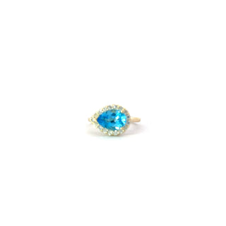 10k Yellow Gold Blue Topaz Pear Shape Diamond Ring