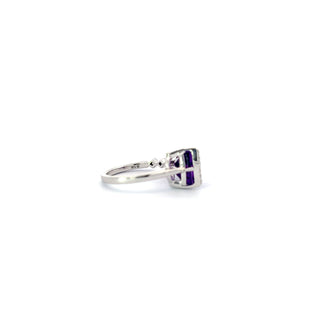 10K White Gold Amethyst and Canadian Maple Leaf Diamond Ring