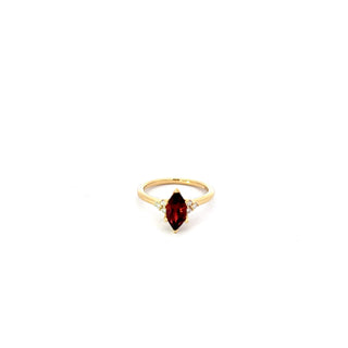 14K Yellow Gold with Garnet Gemstone Maple Leaf Diamond Ring