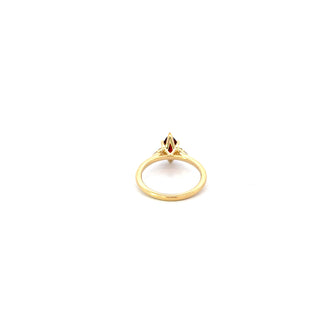 14K Yellow Gold with Garnet Gemstone Maple Leaf Diamond Ring