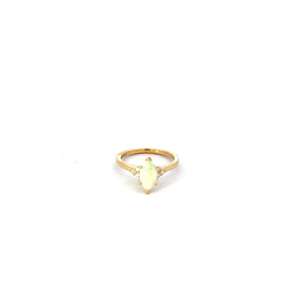 10K Yellow Gold with Opal Gemstone Maple Leaf Diamond Ring