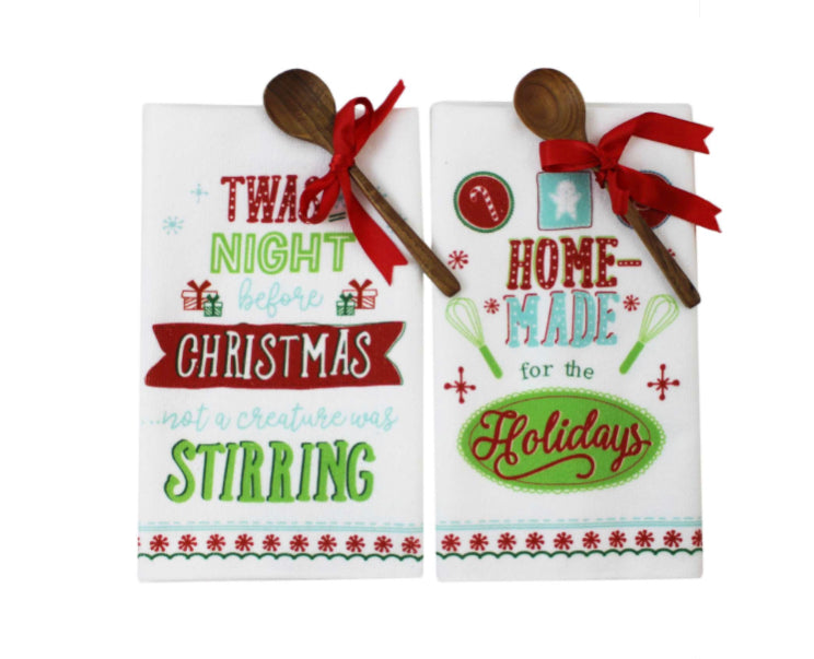 4 Piece Christmas Wooden Spoon &amp; Towel Gift Set