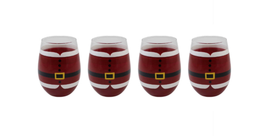 4 Piece Stemless Wine Glass - Santa