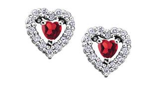 10K White Gold Garnet and 0.14cttw Diamond Earrings