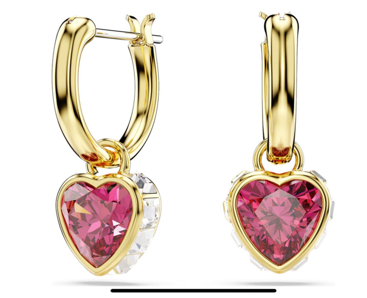 Swarovski - Pendientes colgantes Chroma, Corazón, Rojo, Baño tono oro - 5684760 