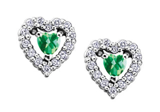 10K White Gold Emerald and 0.14cttw Diamond Earrings