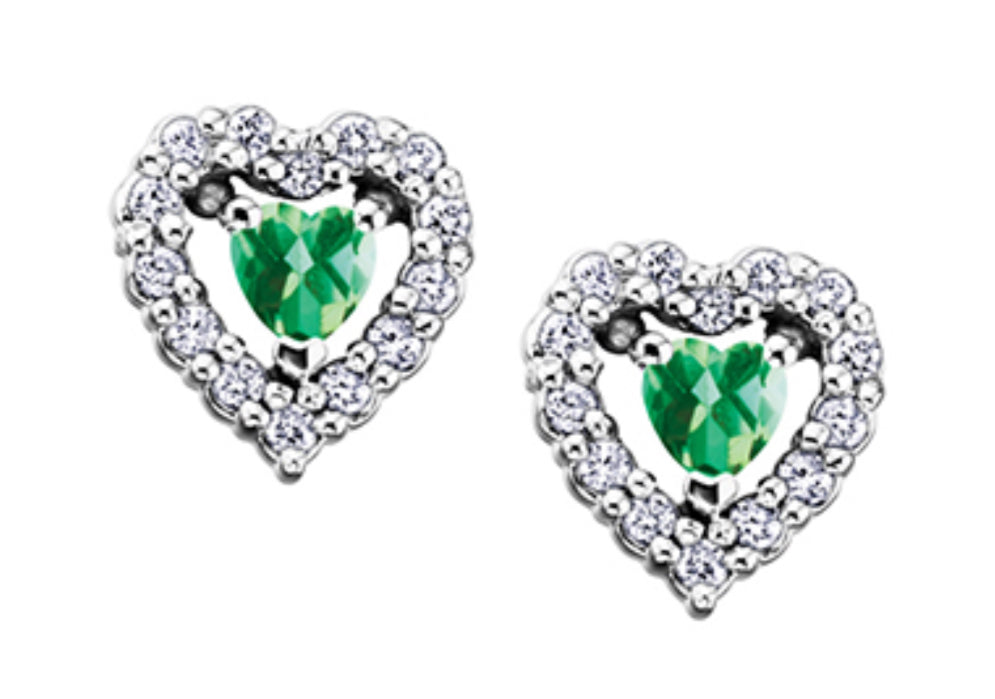 10K White Gold Emerald and 0.14cttw Diamond Earrings