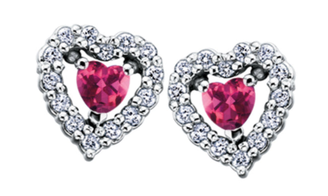 10K White Gold Pink Tourmaline and 0.14cttw Diamond Earrings