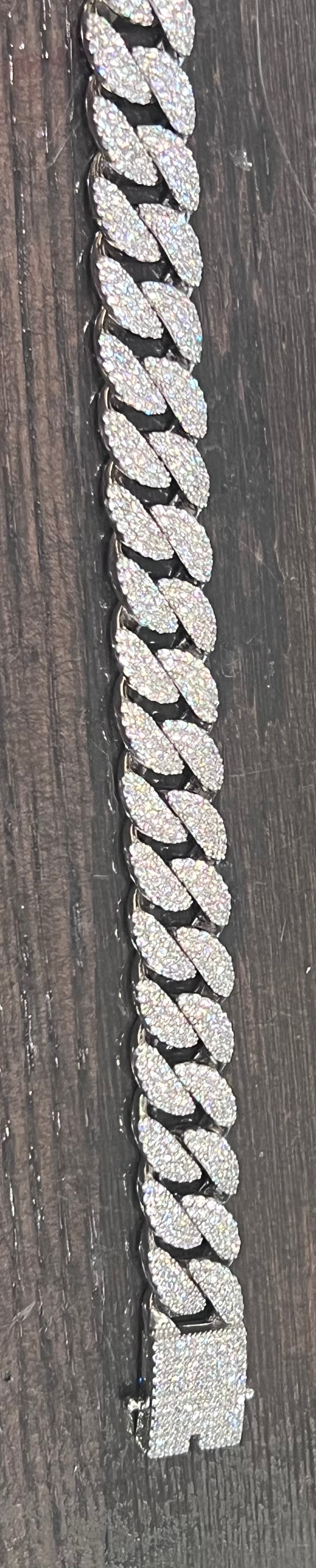 925 Sterling Silver Miami Cuban Curb Bracelet with Cubic Zirconias - 9 Inches