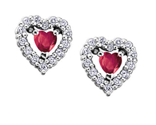 Aretes de oro blanco de 10 quilates con rubíes y diamantes de 0,14 quilates