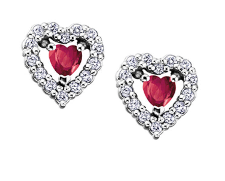 10K White Gold Ruby and 0.14cttw Diamond Earrings