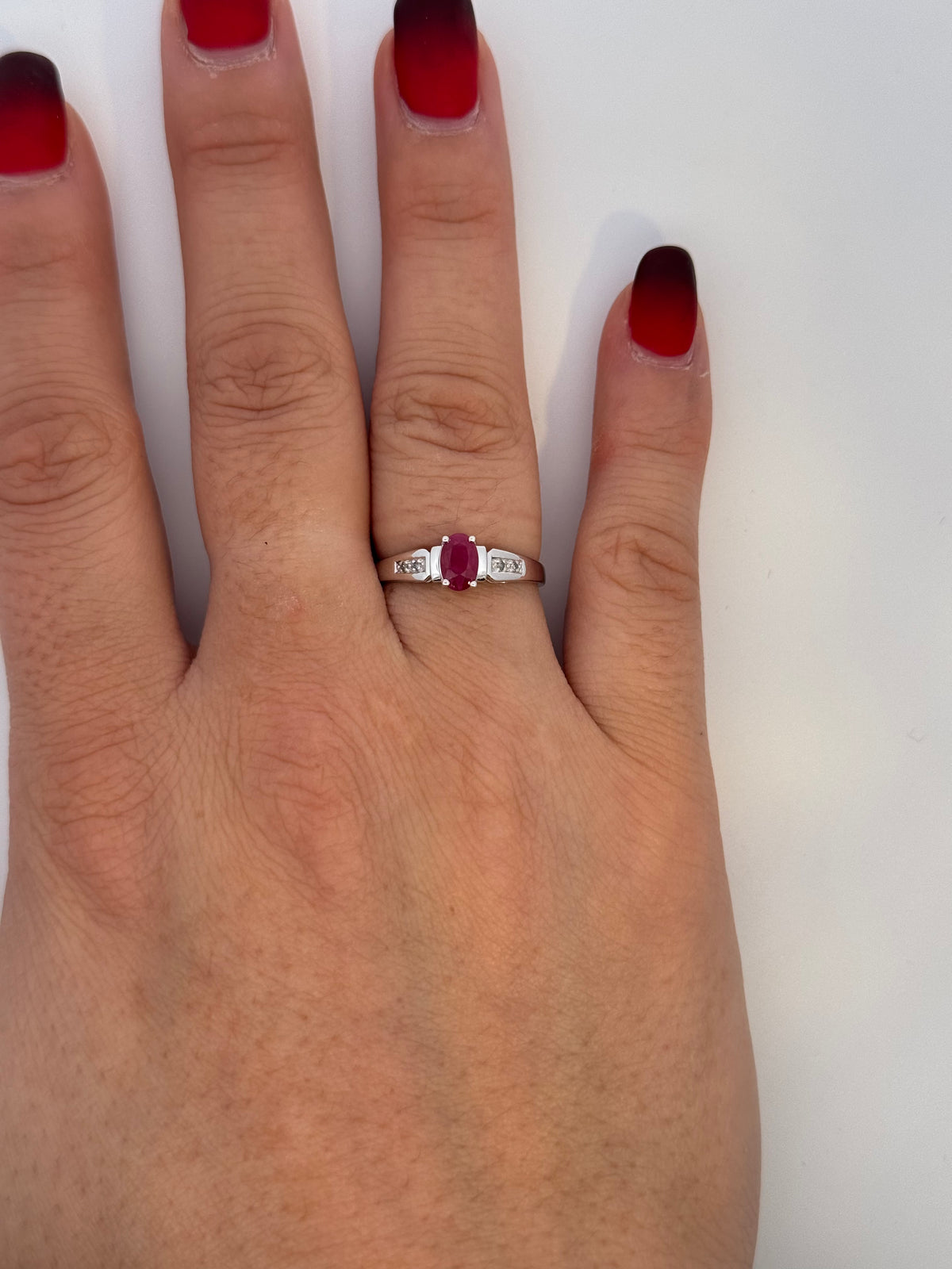 10K White Gold Ruby &amp; Diamond Ring