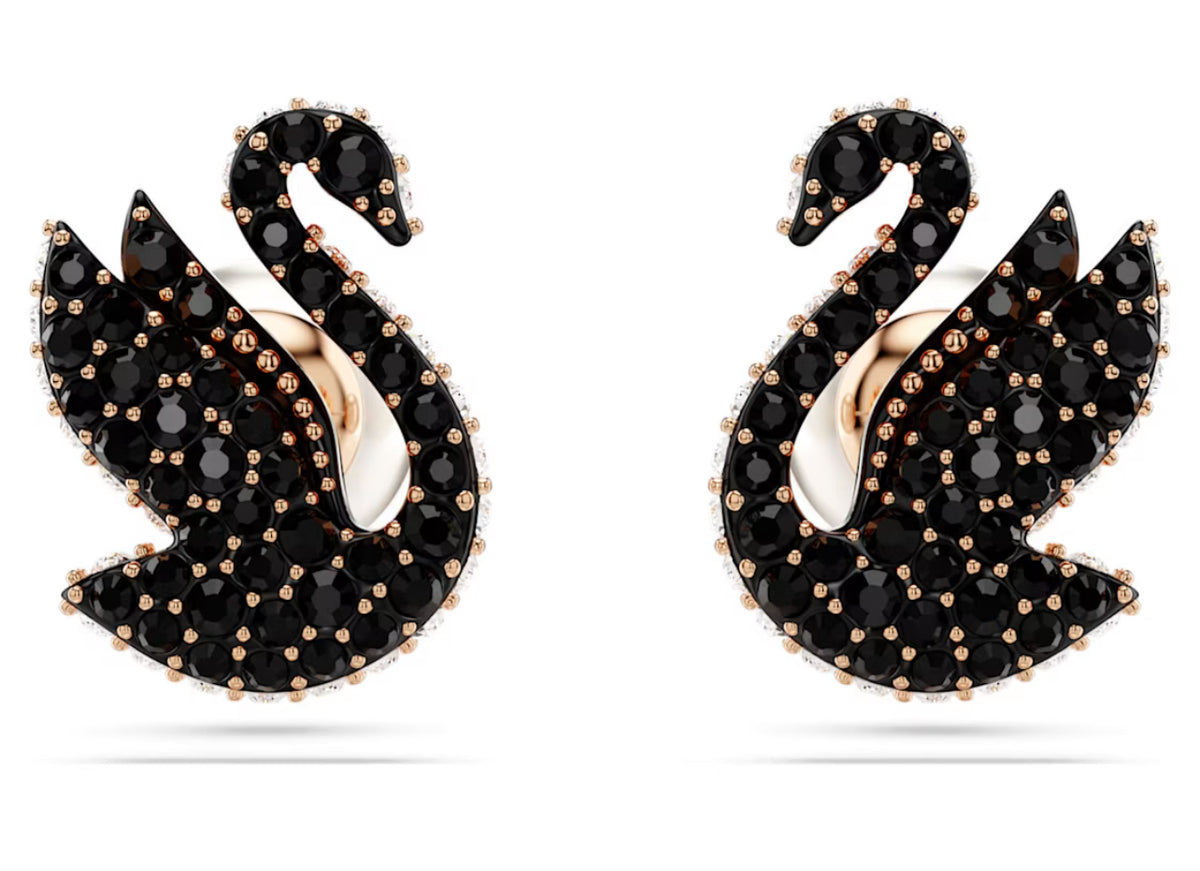 Swarovski - Iconic Swan stud earrings, Swan, Black, Rose gold-tone plated- 5684608