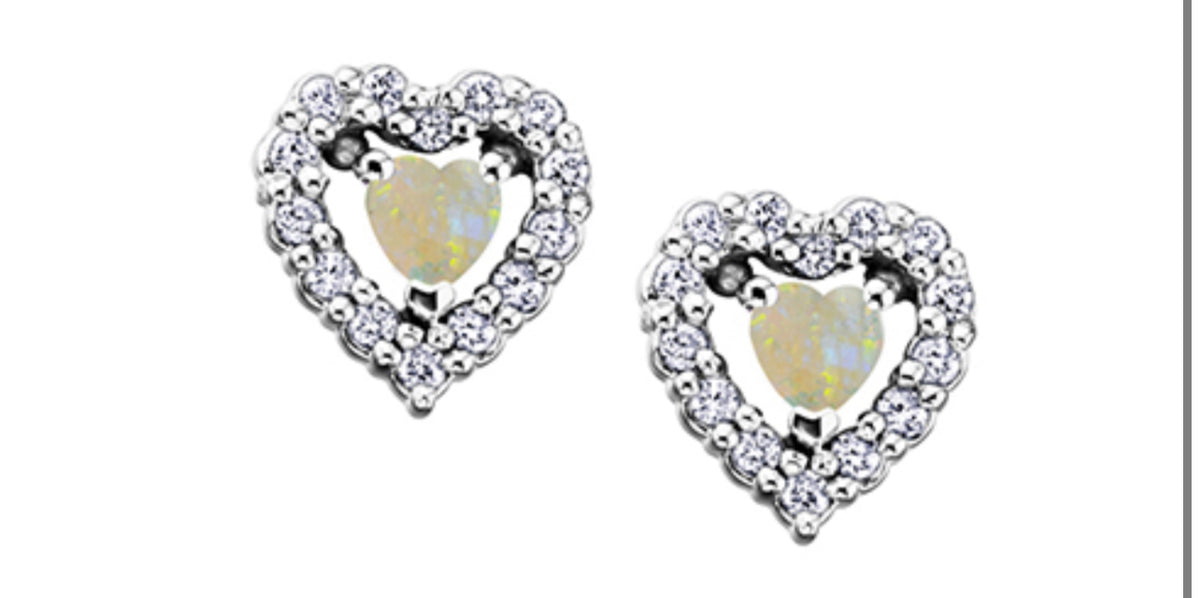 10K White Gold Opal and 0.14cttw Diamond Earrings