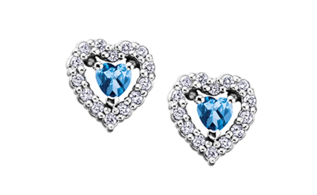 10K White Gold Blue Topaz and 0.14cttw Diamond Earrings