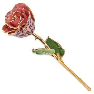 Lacquer Dipped Gold Trimmed Pink and Black Leopard Real Rose - GM10617