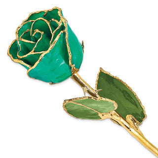 Turquoise Lacquer Dipped Gold Trimmed Real Rose