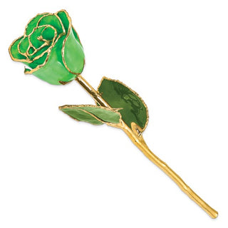 Lacquer Dipped Gold Trimmed Geo Green  Real Rose - GM22723