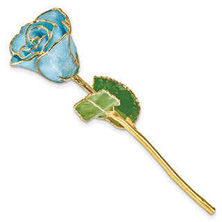 24K Lacquer Dipped Gold Trimmed Blue Rose with Glitter