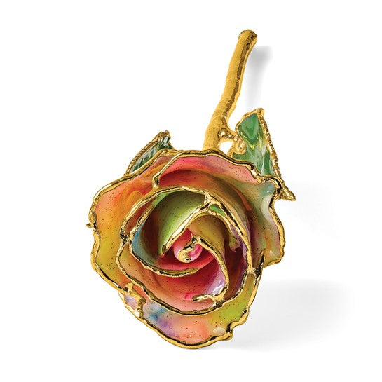 24K Lacquer Dipped Gold Trimmed Galaxy Iridescent Rose