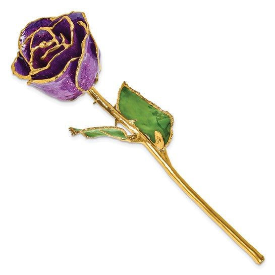 24K Lacquer Dipped Gold Trimmed Purple Rose with Sparkles