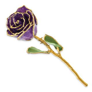 Lacquer Dipped Gold Trimmed February Birthstone Amethyst Real Rose