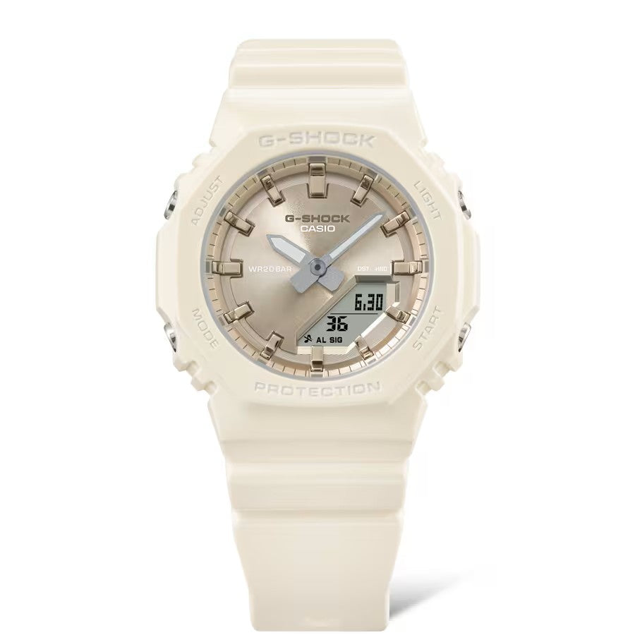 Casio G-Shock Women&#39;s Analog Digital Watch, GMAP2100ST-7A, White &amp; Gold