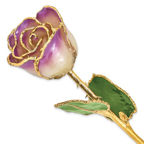 24K Lacquer Dipped Gold Trimmed Amethyst Real Rose
