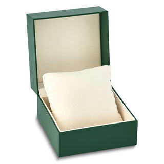 Green Watch box with Ivory Interior and Black Outer Box with Pocket  Dimensions: 4.75" x 4.75" x 3.25"