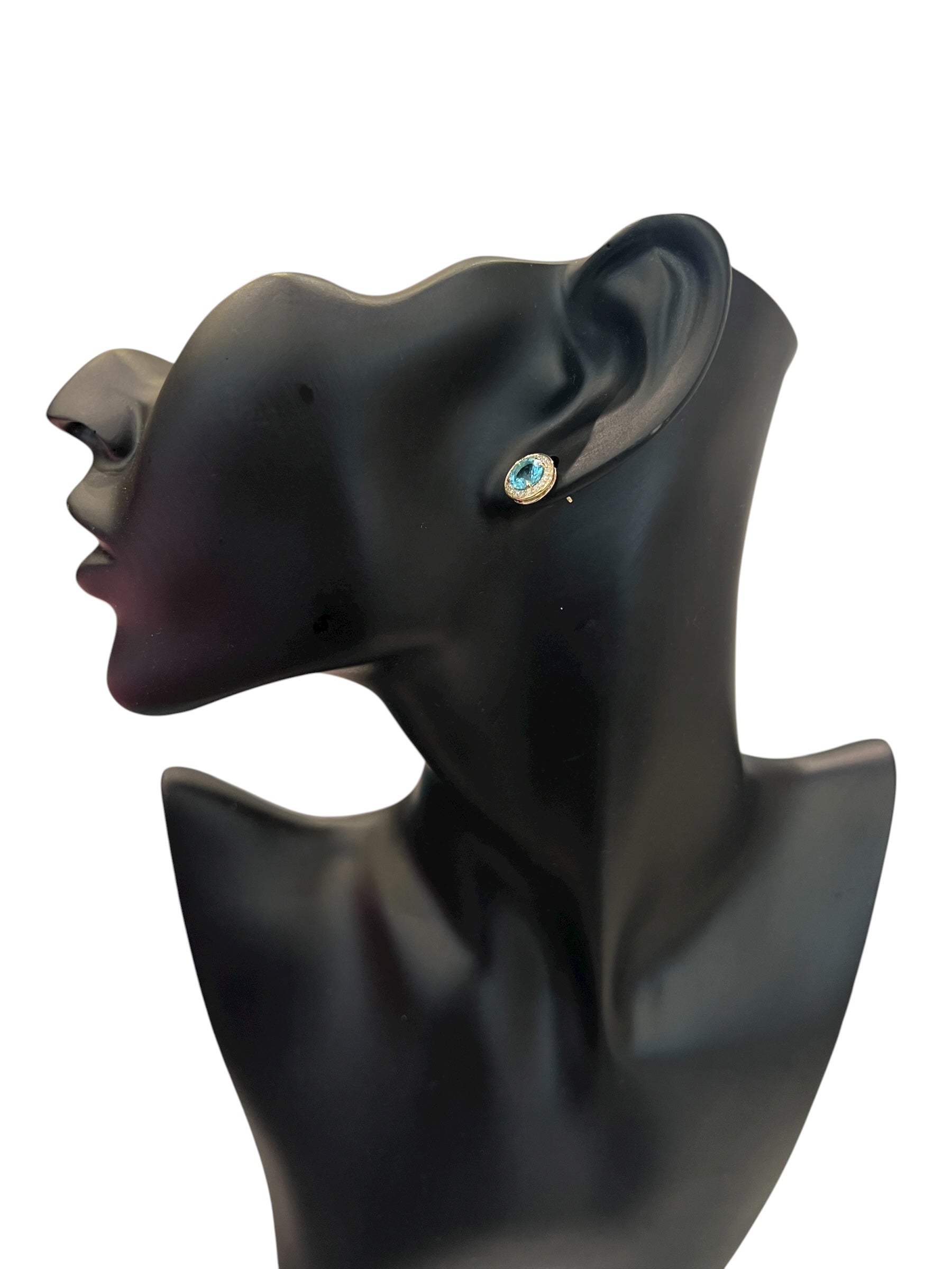 10K Yellow Gold Blue Topaz and Diamond Earrings