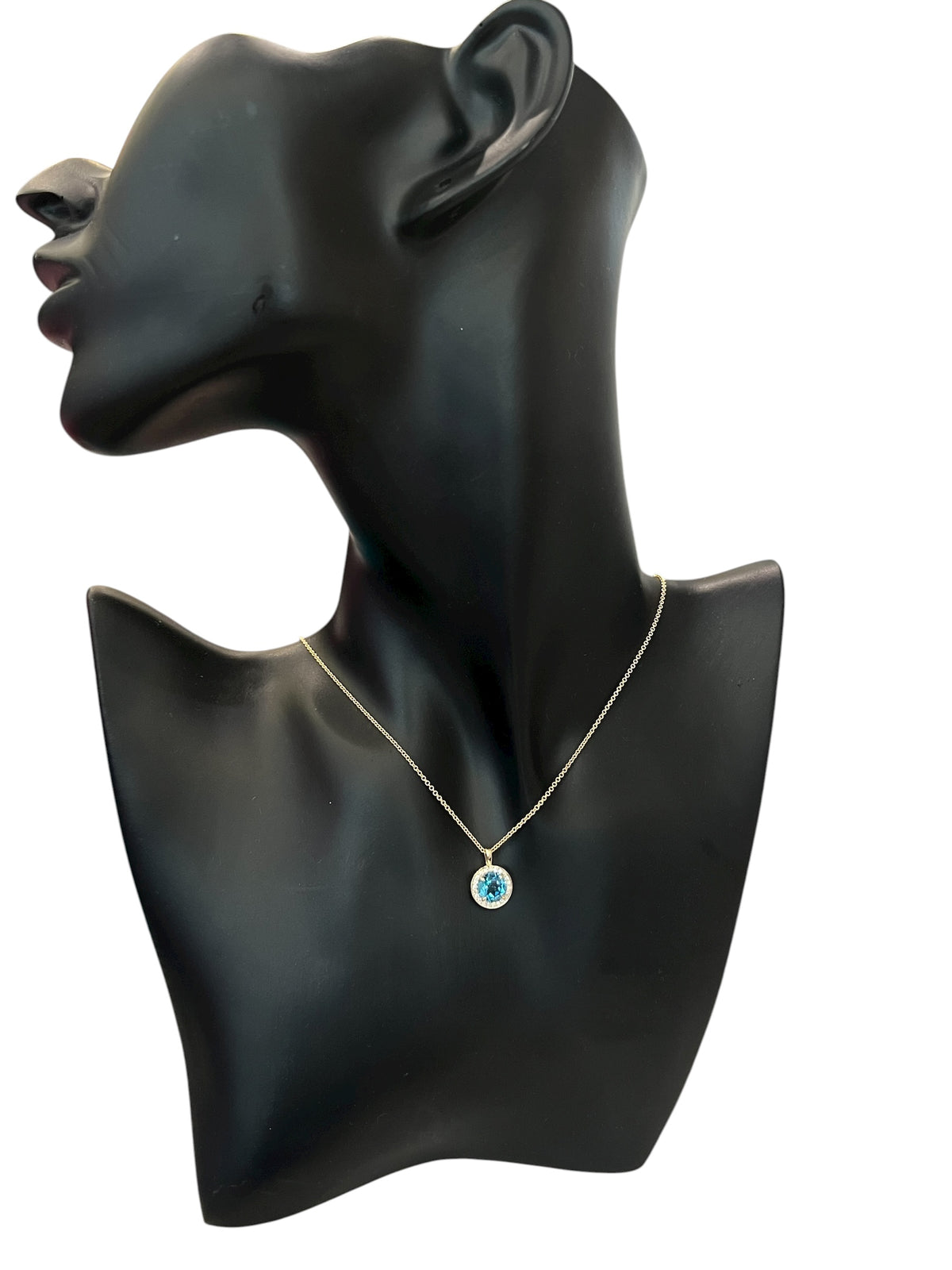 10K Yellow Gold Blue Topaz and Diamond Necklace 18&quot;