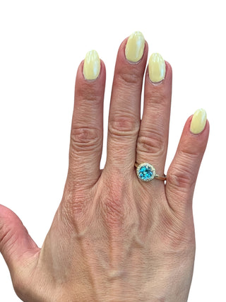 10K Yellow Gold Blue Topaz and Diamond Ring