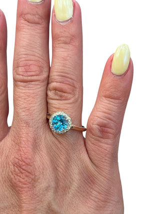 10K Yellow Gold Blue Topaz and Diamond Ring