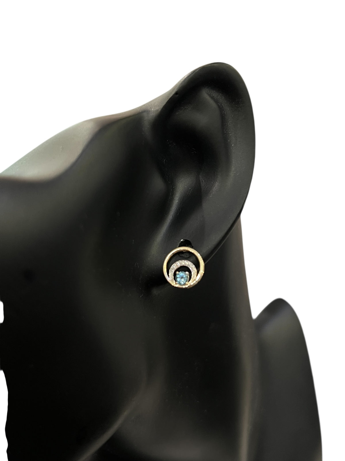 10K Yellow Gold Blue Topaz and Diamond Earring