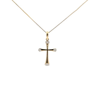 10K Yellow Gold 0.03cttw Diamond Cross Pendant, 18"