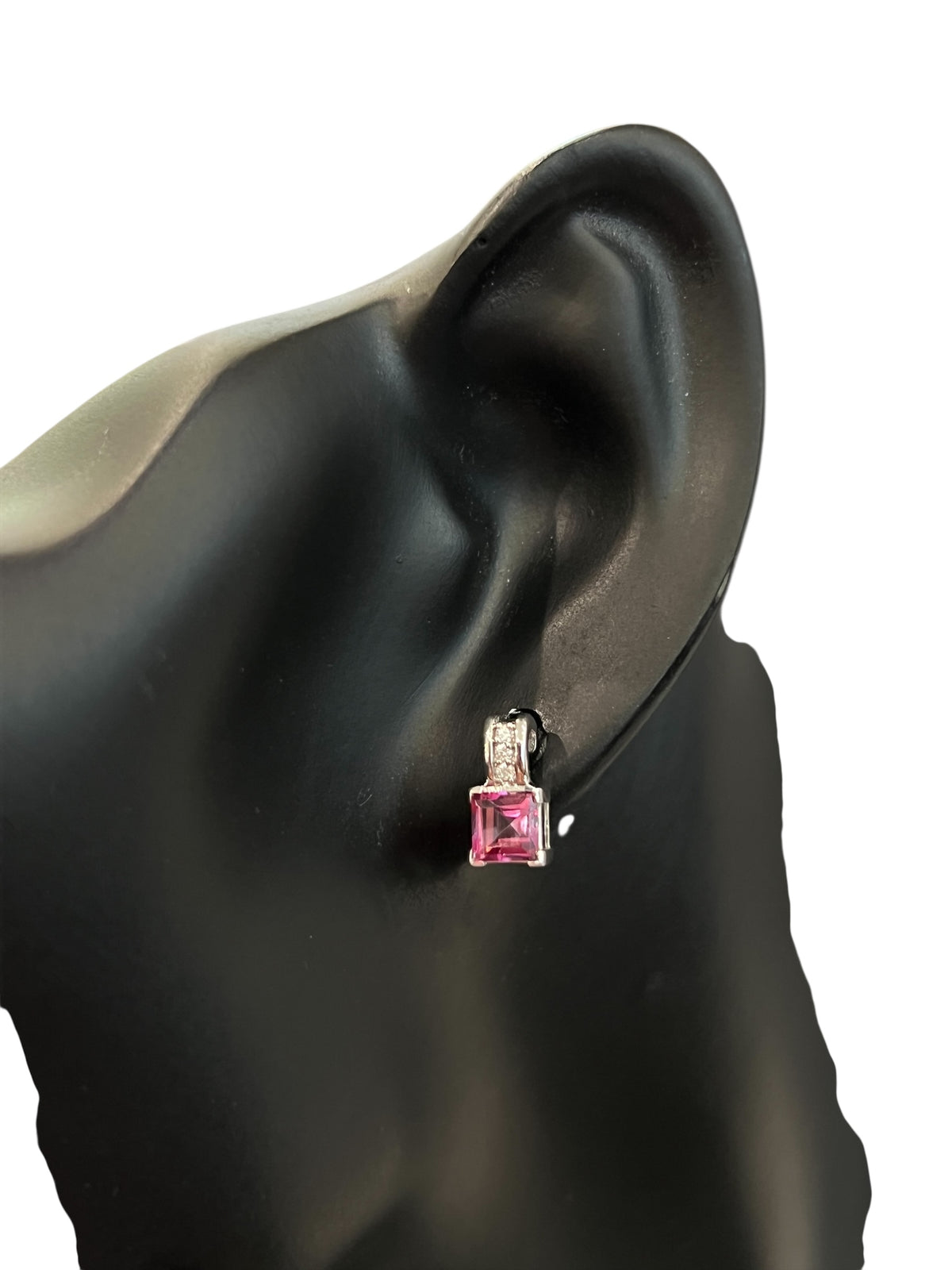 10K White Gold Pink Topaz and Diamond Earring
