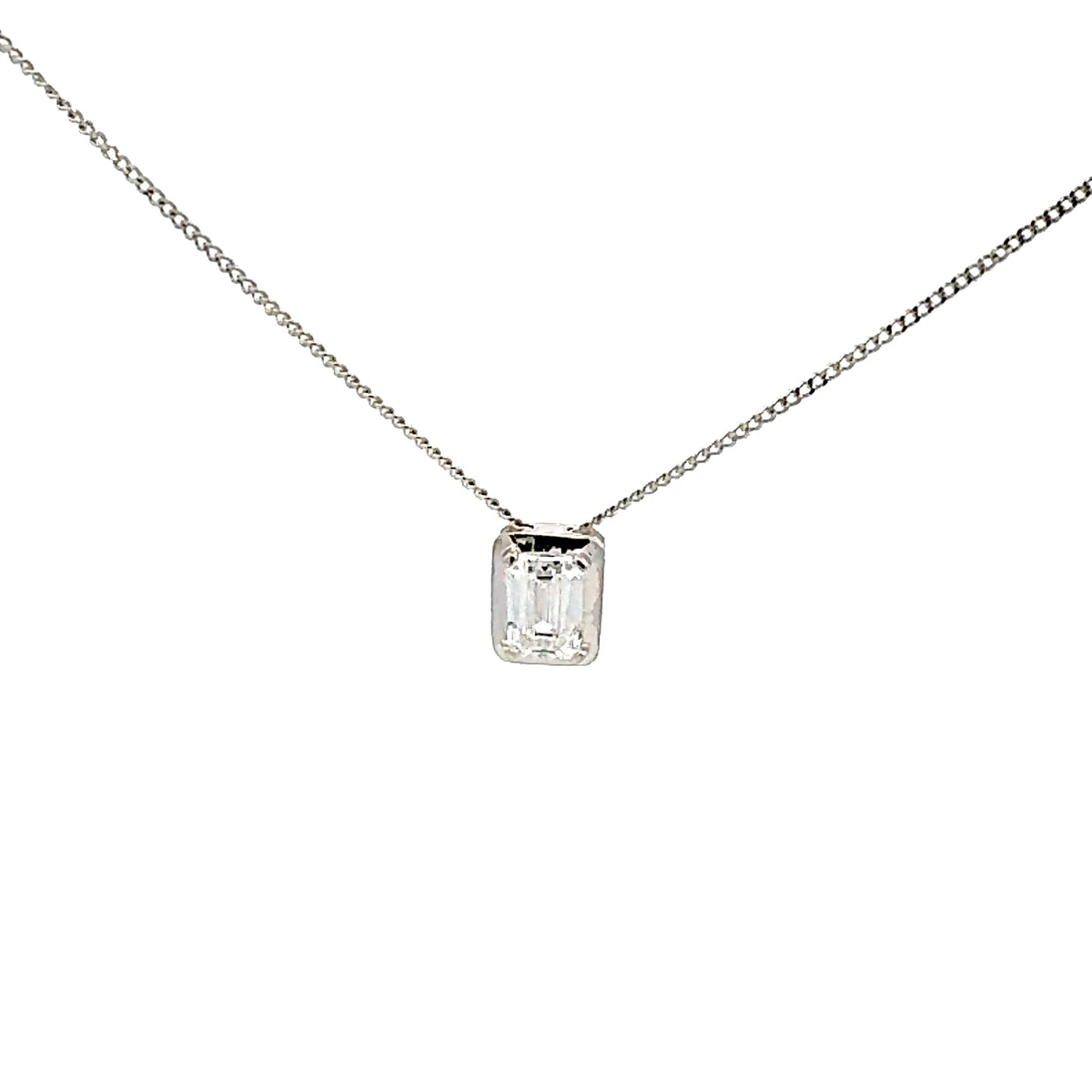 10K White Gold 0.50cttw Lab Grown Emerald Cut Diamond Necklace - 18 Inches