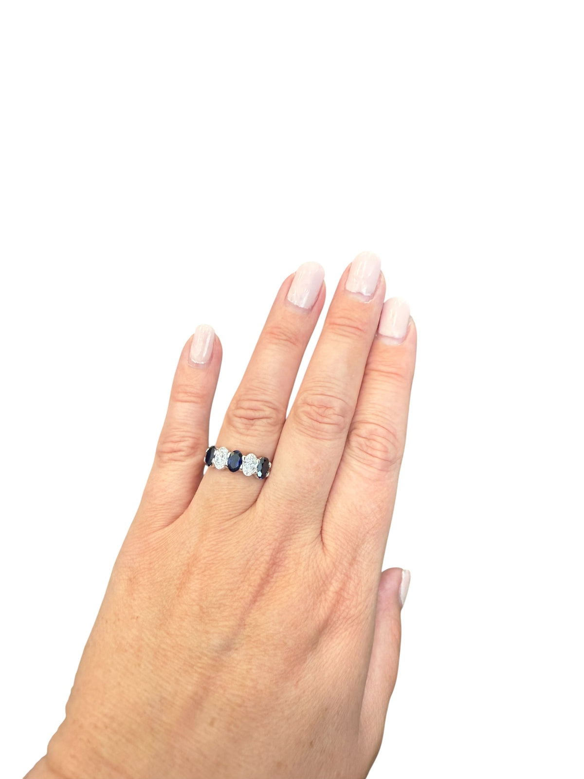 10K White Gold Lab Grown Sapphire and Diamond Ring