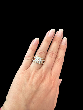 14K Yellow and White Gold 3.00 Carat Lab Grown Diamond Wide Crossover Engagement Ring