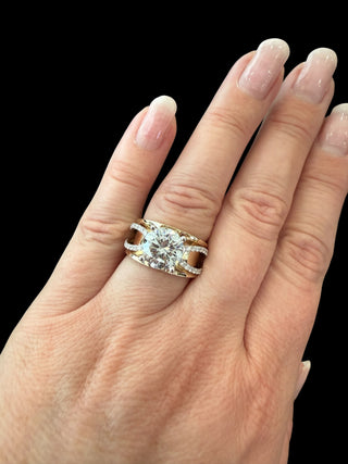 14K Yellow and White Gold 3.00 Carat Lab Grown Diamond Wide Crossover Engagement Ring