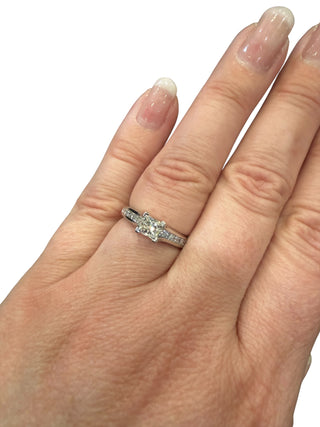 18K White Gold & Palladium Alloy (hypoallergenic) 0.65-1.50cttw Princess Cut Canadian Diamond Engagement Ring