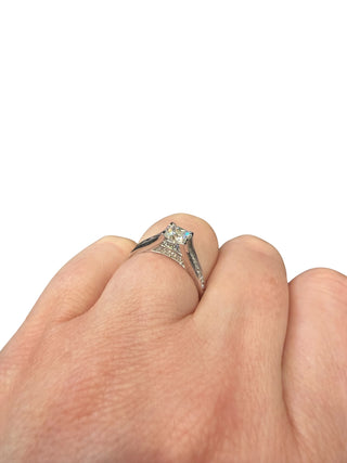 18K White Gold & Palladium Alloy (hypoallergenic) 0.65-1.50cttw Princess Cut Canadian Diamond Engagement Ring